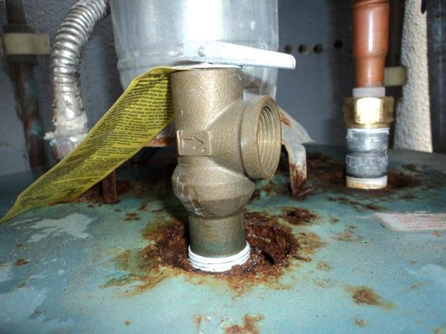 Missing extension pipe at the TPR valve on a water heater found during a Granada Hills home inspection. 